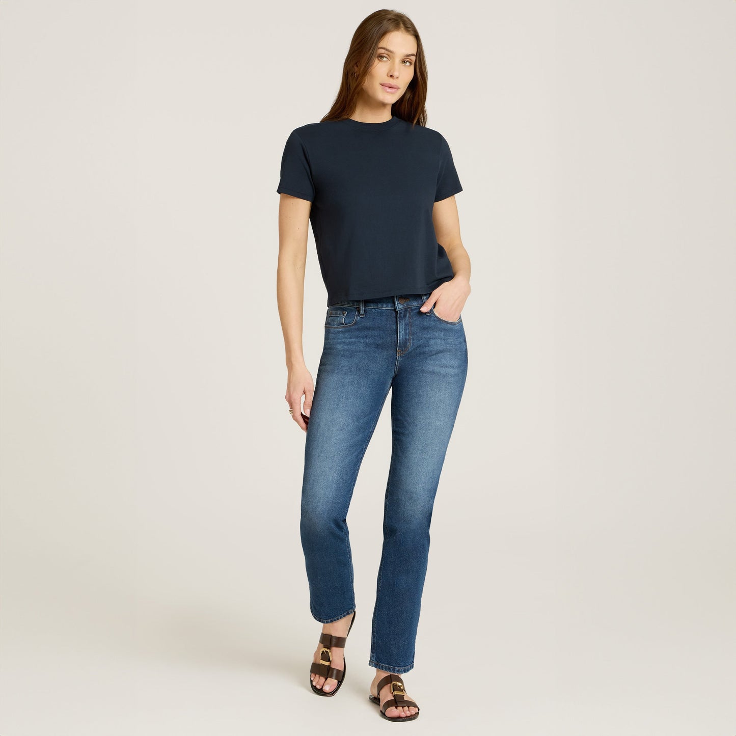 Mid Rise Slim Straight Ridge Jeans