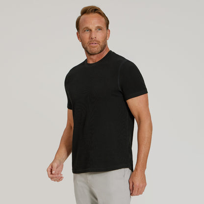 Cotton Waffle Curved Hem Crew