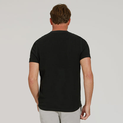 Cotton Waffle Curved Hem Crew