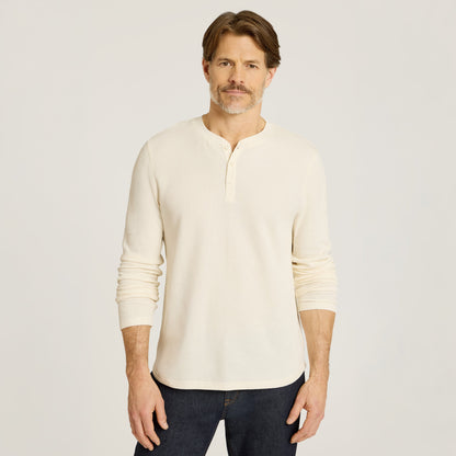 Cotton Waffle Curved Hem Henley