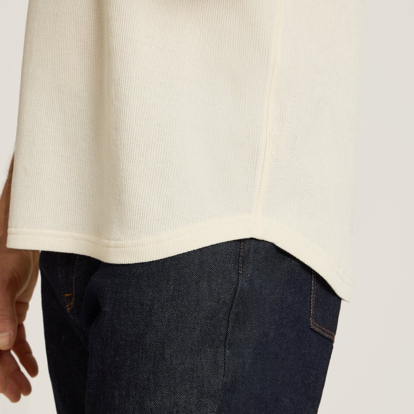 Cotton Waffle Curved Hem Henley
