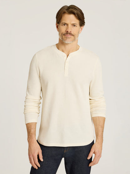 Cotton Waffle Curved Hem Henley