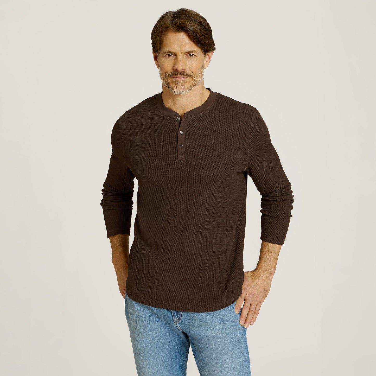 Cotton Waffle Curved Hem Henley