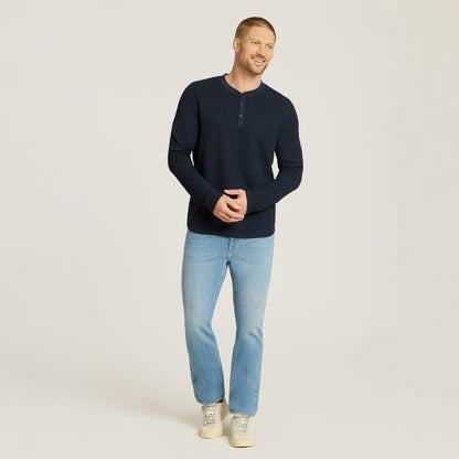 Cotton Waffle Curved Hem Henley