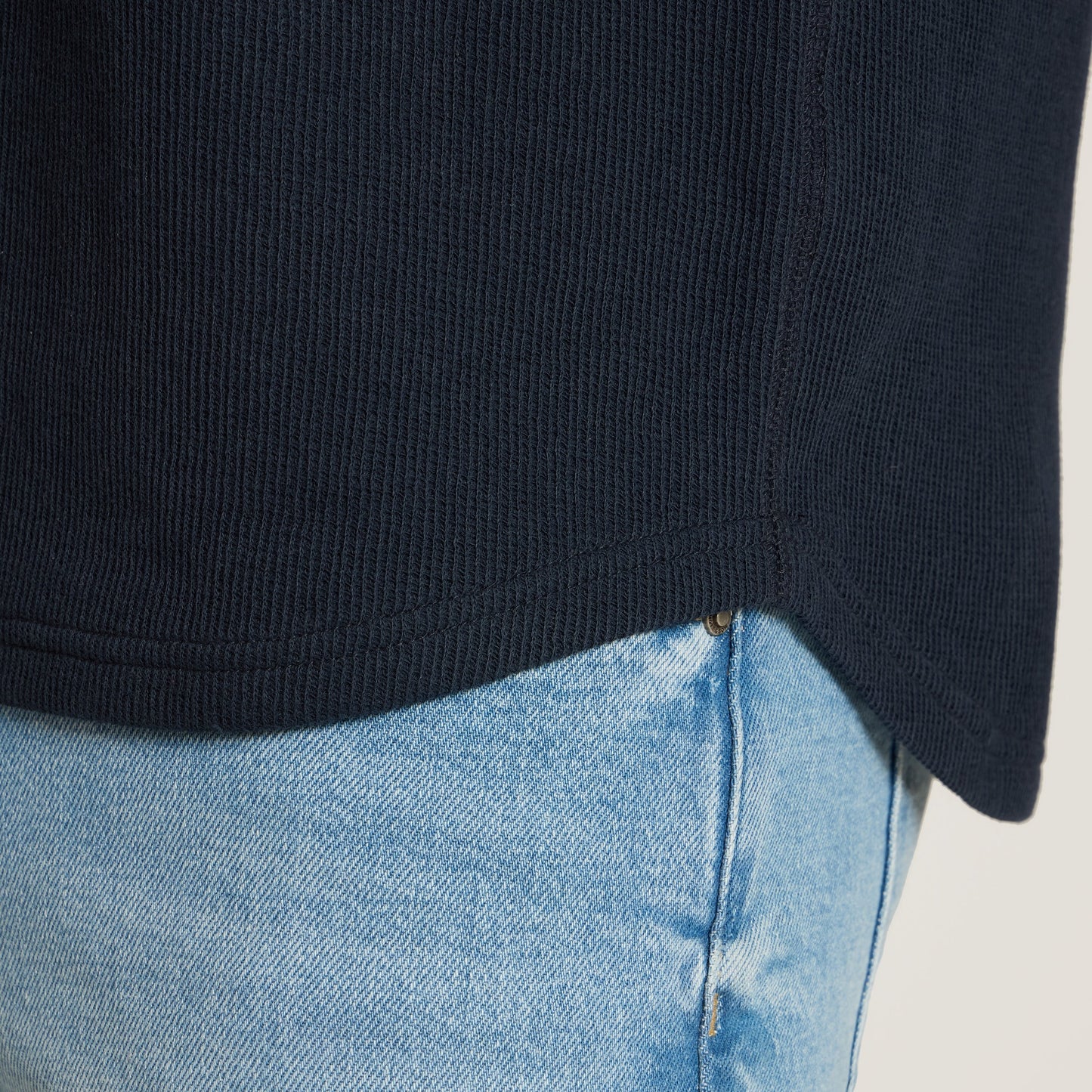 Cotton Waffle Curved Hem Henley