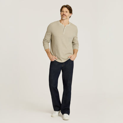 Cotton Waffle Curved Hem Henley