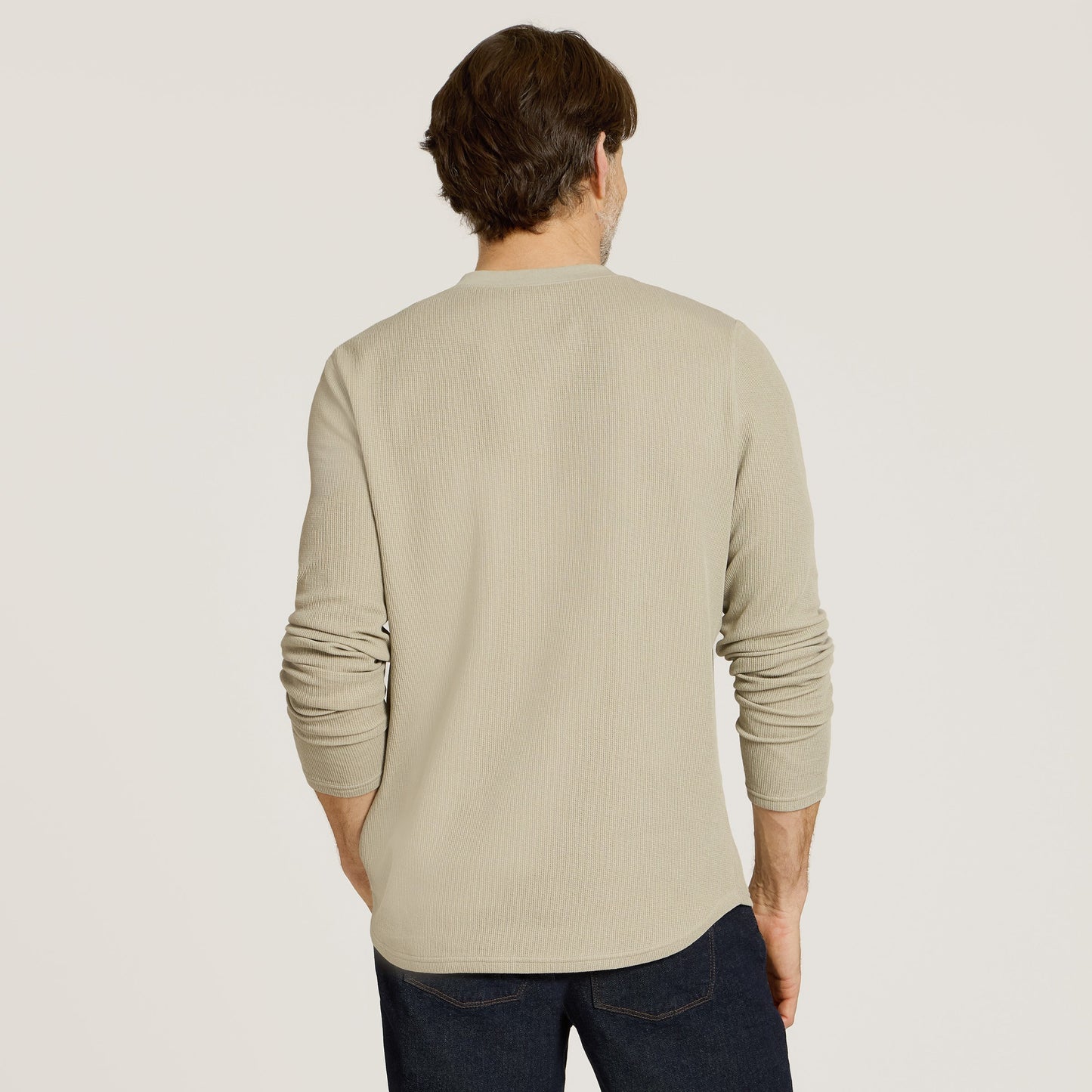 Cotton Waffle Curved Hem Henley