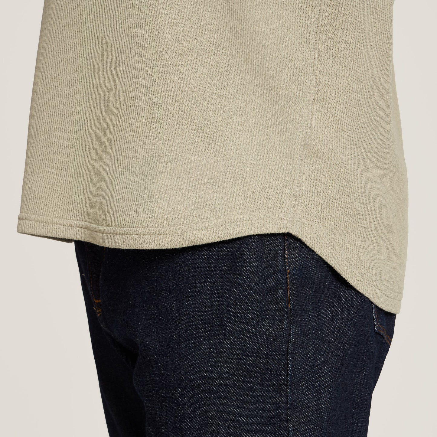 Cotton Waffle Curved Hem Henley