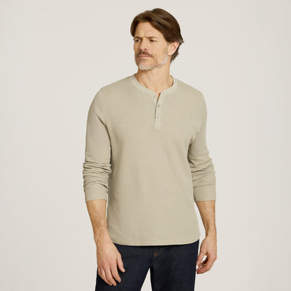 Cotton Waffle Curved Hem Henley