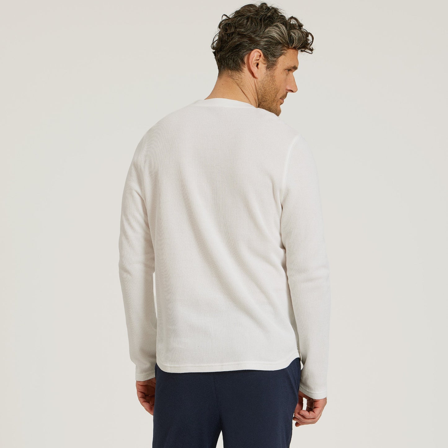 Cotton Waffle Curved Hem Henley