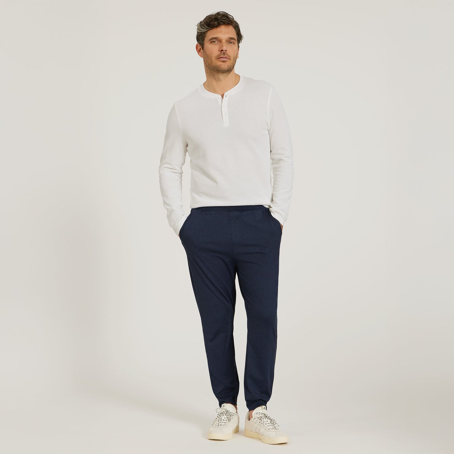 Cotton Waffle Curved Hem Henley