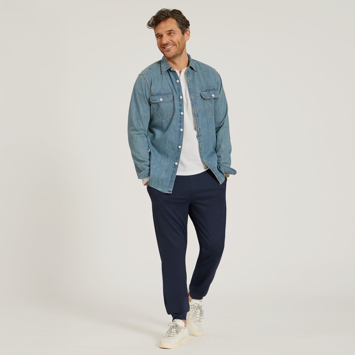 Cotton Waffle Curved Hem Henley